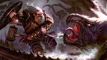 battles:r169_457x256_8567_dwarf_vs_hook_2d_fantasy_dwarf_warrior_monster_battle_picture_image_digital_art.jpg